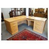 1209	OAK 2 PART L SHAPED DESK WORK STATION WITH 4 DRAWERS, 1 DOOR AND PULL OUT SURFACES, APPROXIMATE
