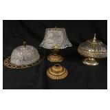 1217	GROUP OF 3 CUT & PRESSED GLASS HANGING FIXTURES, LARGEST APPROXIMATELY 11 IN X 12 IN HIGH