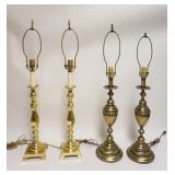 1222	2 PAIRS OF BRASS TABLE LAMPS, TALLEST APPROXIMATELY 34 IN HIGH