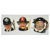 1016	ROYAL DOULTON CHARACTER TOBY JUGS, THE LONDON BOBBY, THE FIREMAN, SANCHO PONCHO, EACH APPROXIMA