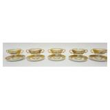 1029	SET OF 5 BOUILLON CUPS ON PEDESTALS W/SAUCERS, EACH HAVING GILT BORDERS & HAND PAINTED FLOWERS,