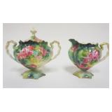 1036	VICTORIAN CREAMER & SUGAR W/IMAGES OF ROSES, APPROXIMATELY 6 IN X 4 IN X 5 1/2 IN