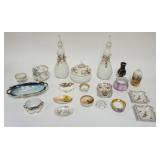 1056	GROUP OF ASSORTED DRESSER ITEMS ICLUDING COVERED BOXES, RS GERMAN VASE, LIMOGES, NIPPON TRAYS, 