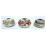 1058	GROUP OF 3 HAND PAINTED HAIR RECEIVERS, NIPPON, NORITAKE, ROYAL SATSUMA, LARGEST APPROXIMATELY 