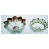 1060	2 HAND PAINTED NIPPON FOOTED BOWLS W/SCALLOP EDGES, LARGEST APPROXIMATELY 7 IN X 4 IN HIGH