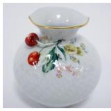 1064	MEISSEN QUILTED SMALL FLAIRED NECK VASE, W/APPLIED CHERRY, APPROXIMATELY 3 1/2 IN HIGH