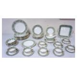 1065	WEDGWOOD BONE CHINA DINNERWARE *GOLD COLUMBIA* SAGE GREEN, 53 PIECES