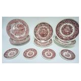 1068	ASSORTED RED AND WHITE IRONSTONE TRANSFERWARE INCLUDING 5-10 1/2 IN MASONS PLATES, 2-10 IN PLAT
