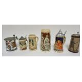 1070	6 GERMAN STEINS, 4 WITH PEWTER LIDS, LARGEST APPROXIMATELY 9 IN H