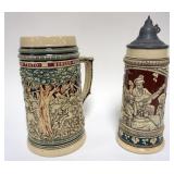 1071	2 LARGE GERMAN STEINS, 1 WITH PEWTER LID, TALLEST APPROXIMATELY 13 IN, #332, #197