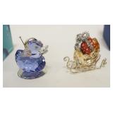 1086C	SWAROVSKI CRYSTAL FIGURES, HAPPY DUCK DJ & WINTER SLEIGH, APPROXIMATELY 2 IN HIGH