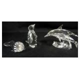 1088	SWAROVSKI CRYSTAL FIGURES, WHALE, PENGUIN AND DOUBLE DOULPHIN, TALLEST APPROXIMATELY 5 IN X 3 I