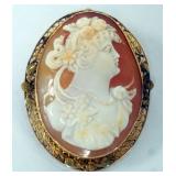 1102	14K CAMEO BROOCH, APPROXIMATELY 1 3/8 IN X 1 3/4 IN