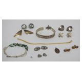 1108	ASSORTED LADIES JEWELRY INCLUDING 7 PAIRS OF EARRINGS MOST MARKED STERLING, 2 RELIGIOUS MEDALLI