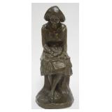 1114	BRONZE STATUE OF WOMAN SEATED CROUCHED OVER, SIGNED ROSSMANITH, APPROXIMATELY 12 IN H