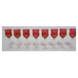 1124	SET OF 8 CRANBERRY GLASS CORDIALS, EACH APPROXIMATELY 4 IN H