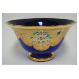 1130	MURANO COBALT GLASS ENAMEL DECORATED FRUIT BOWL, APPROXIMATELY 9 IN X 4 IN H