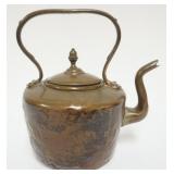 1132	ANTIQUE COPPER TEA POT WITH DOVETAILED BOTTOM, APPROXIMATELY 11 IN H