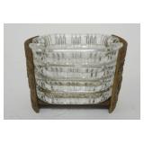 1148	NEST OF OVAL GLASS ASHTRAYS IN ORNATE BRONZE HOLDER, MARKED ITALY ON BASE, APPROXIMATELY 4 1/2 
