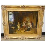 1155	OIL PAINTING ON CANVAS, IMAGE OF CHILDREN PLAYING IN A ROOM, APPROXIMATELY 40 IN X 35 IN OVERAL