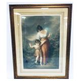 1156	FRAMED AND MATTED ENGRAVING OF WOMAN AND CHILD *CROSSING THE BROOK* ARTIST SIGNED, APPROXIMATEL