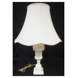 1167	MARBLE URN SHAPED TABLE LAMP WITH CARVED FLOWERS, APPROXIMATELY 27 IN H
