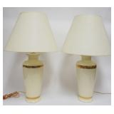1171	PAIR OF IVORY PORCELAIN TABLE LAMPS WITH GILT RING ACCENTS, APPROXIMATELY 28 3/4 IN HIGH