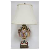 1174	PORCELAIN TABLE LAMP WITH NEOCLASSICAL SCENE, APPROXIMATELY 27 IN H