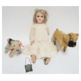 1179	ANTIQUE A & M BISQUE DOLL, STUFFED ANIMAL DOGS, 1 MOHAIR DOG MISSING EYES, DOLL APPROXIMATELY 2