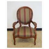 1185	VICTORIAN WALNUT FINGER CARVED UPHOLSTERED ARM CHAIR, APPROXIMATELY 24 IN X 22 IN X 40 IN H