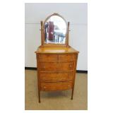 1186	BIRDSEYE MAPLE 5 DRAWER HIGH CHEST WITH FLUTED COLUMN SIDES AND BEVELED EDGE MIRROR, CREST HAS 