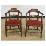1188	PAIR OF WALNUT VICTORIAN HALF ROUND PARLOR CHAIRS WITH UPHOLSTERED SEATS, EACH APPROXIMATELY 21