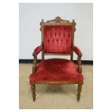1191	WALNUT EASTLAKE UPHOLSTERED ARM CHAIR WITH TUFTED BACK, APPROXIMATELY 26 IN X 23 IN X 42 IN H