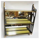 1194	BLACK LACQUERED MIRROR BACK HANGING SHELF WITH FRETWORK SIDES, APPROXIMATELY 21 IN W X 26 IN H 