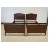 1196	PAIR OF MAHOGANY SINGLE BEDS WITH FLORAL URN & BELL FLOWER INLAY, EACH APPROXIMATELY 43 IN X 79