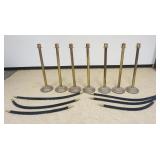 1212	GROUP OF 7 BRASS SHEATHED STANCHIONS, EACH APPROXIMATELY 41 IN H X 12 IN ROUND BASE, BARRIER LE