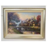 1216	THOMAS KINKADE FRAMED *COBBLESTONE BRIDGE* LITHO, SIGNED AND NUMBERED 1494/2950, APPROXMATELY 4