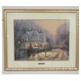 1217	THOMAS KINKADE FRAMED LITHO, ARTIST SIGNED AND NUMBERED CHRISTMAS COTTAGE IX A HOLIDAY GATHERIN