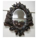 1219	HANGING BEVELED EDGE MIRROR WITH COMPOSITE FRAME HAVING OAK LEAVES AND BEAR CUBS, APPROXIMATELY