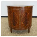 1220	MAITLAND SMITH MAHOGANY DEMI LUNE 2 DOOR CABINET WITH OVAL MEDALLION INLAY AND BANDED TRIM, APP