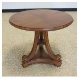 1222	FRUITWOOD LAMP TABLE WITH SCROLLED WOOD BASE, APPROXIMATELY 26 IN X 23 IN H