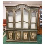 1224	DREXEL PAINT DECORATED 2 PART BREAKFRONT WITH BEVELED GLASS DOORS, 2 ADJUSTABLE GLASS SHELVES, 