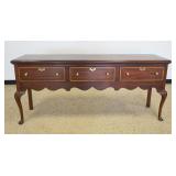1230	HENKEL HARRIS *JAMESTOWN COLONY* MAHOGANY 3 DRAWER HUNT BOARD, EACH DRAWER FRONT BANDED, APPROX