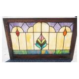 1002	ANTIQUE STAIN GLASS WINDOW, APPROXIMATELY 24 IN X 36 1/2 IN WIDE OVERALL