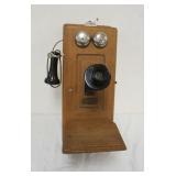 1004	ANTIQUE *LONG DISTANCE* HANGING WALL PHONE, APPROXIMATELY 10 IN X 12 IN X 23 IN HIGH