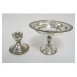 1009	STERLING SILVER WEIGHTED COMPOTE & CANDLESTICK, COMPOTE APPROXIMATELY 6 IN X 5 IN HIGH