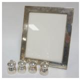 1010	STERLING SILVER SALT & PEPPER SHAKERS & PICTURE FRAME, FRAME APPROXIMATELY 10 IN X 12 IN OVERAL