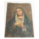 1015	ANTIQUE HAND PAINTED RETABLO ICON ON TIN, APPROXIMATELY 7 IN X 10 IN