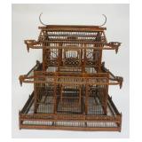 1023	ORNATE ASIAN PAGODA STYLE WOOD BIRD CAGE, APPROXIMATELY 24 IN X 16 IN X 29 IN HIGH