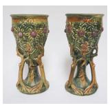 1024	PAIR OF WELLER POTTERY VASES, ONE W/SMALL RIM CHIP, EACH APPROXIMATELY 9 IN HIGH